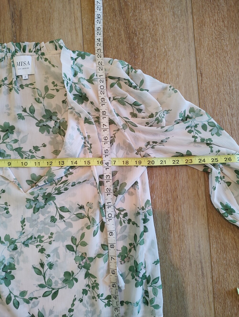 MISA LOS ANGELES Siena White Sage Semi-Sheer Ruffle Top Botanical S - Picture 5 of 15